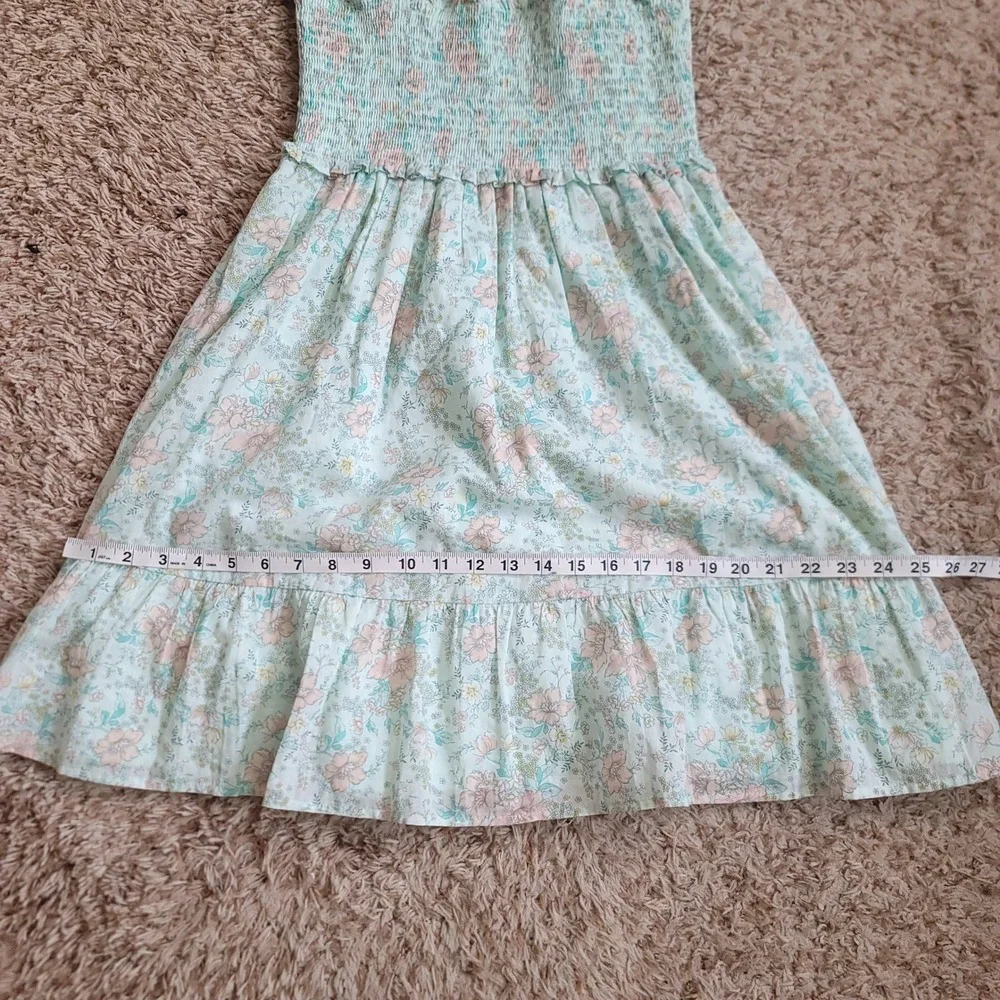 Janie and Jack Floral Sun Dress Girls 14 Mint Green Smocked Ruffle Tiered Cotton